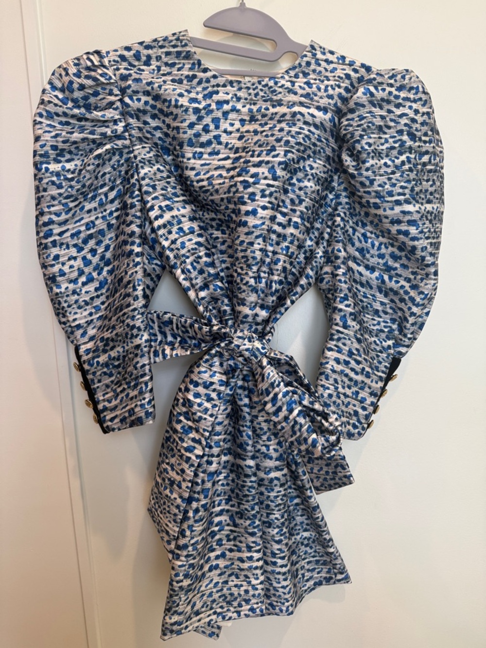 Hunter Bell Sutton Dress Puff-Sleeve Tie-Front Dress